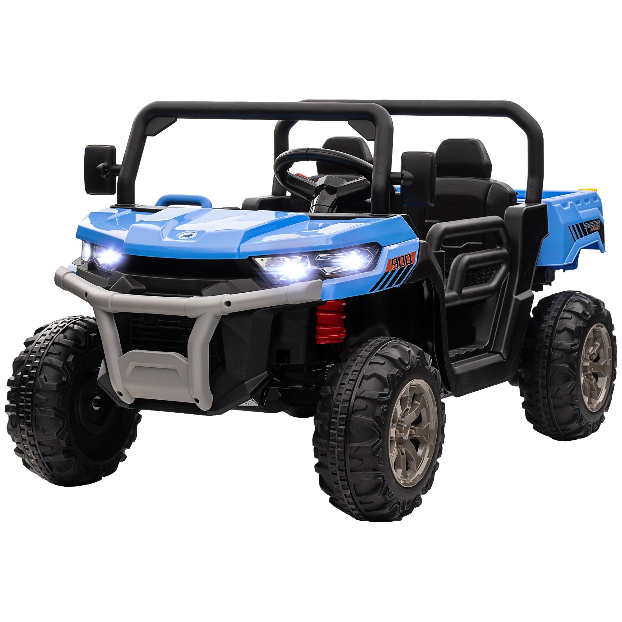 Aosom 12V Ride-On Car 2-Seater Electric Bucket Shovel Remote Control Spring Suspension Horn Music Blue