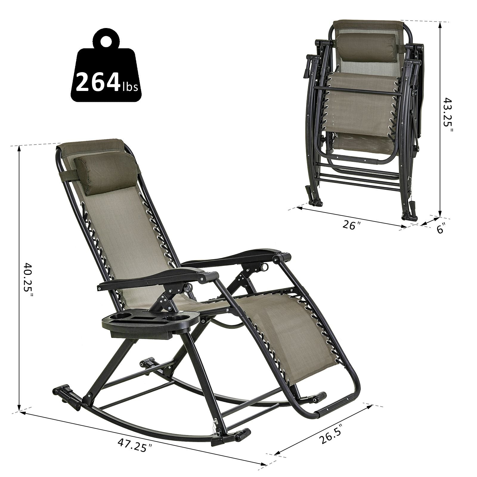 Outsunny Adjustable Zero Gravity Reclining Chair Rocker Foldable Lounge Sun Lounger Grey