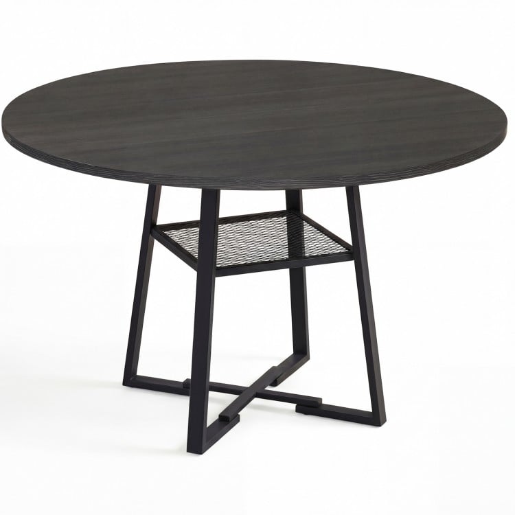 Round Dining Table for 4-6 with Storage Shelf and Metal Legs-Black