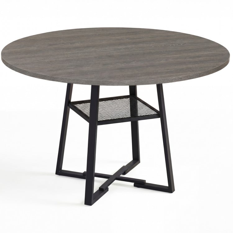 Round Dining Table for 4-6 with Storage Shelf and Metal Legs-Gray