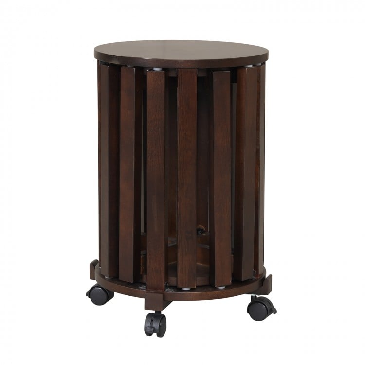Round Portable Wood Nesting Stools with Locking Casters-Walnut