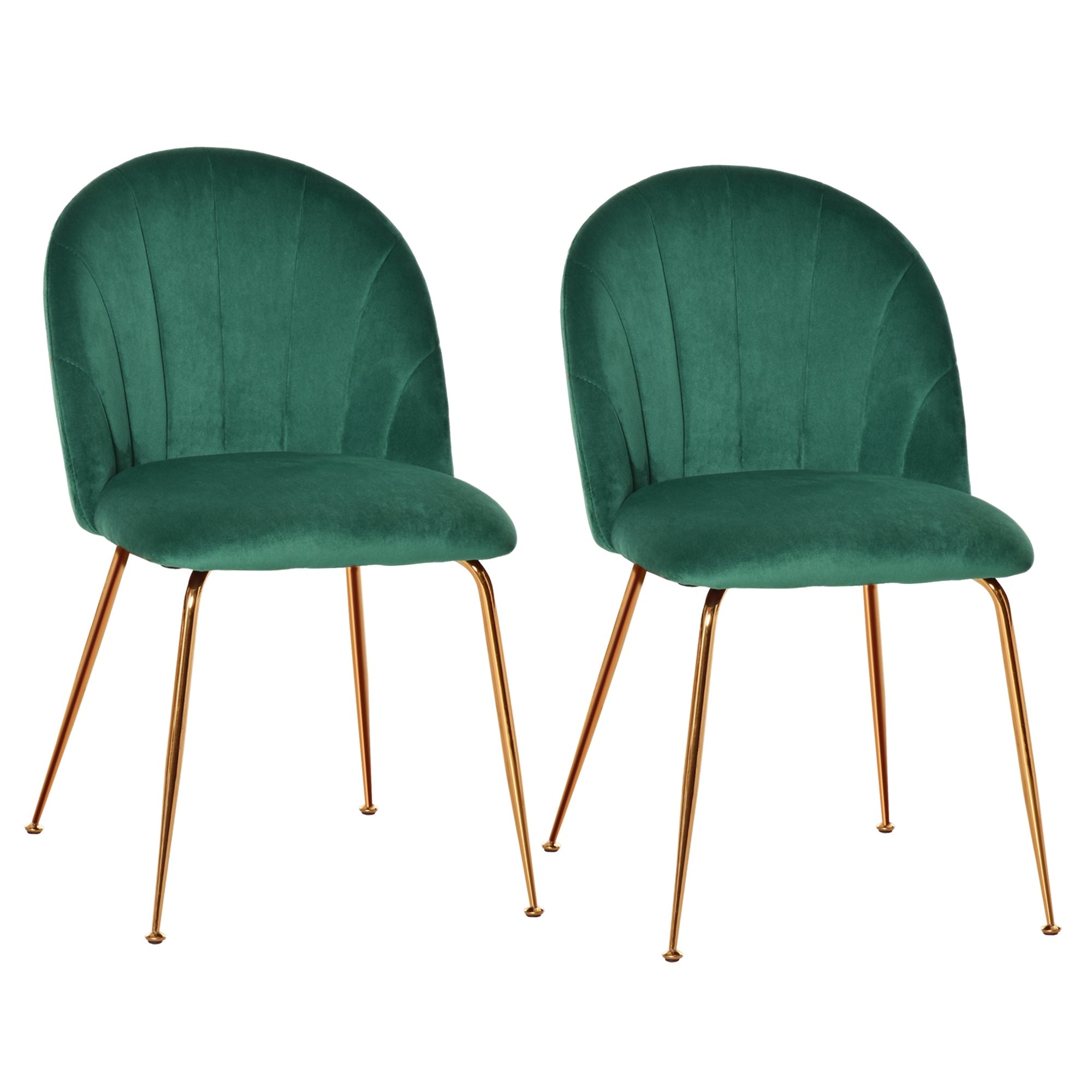 HOMCOM Green Velvet-Touch Fabric Modern Dining Accent Chairs Set of 2 with Gold Metal Legs