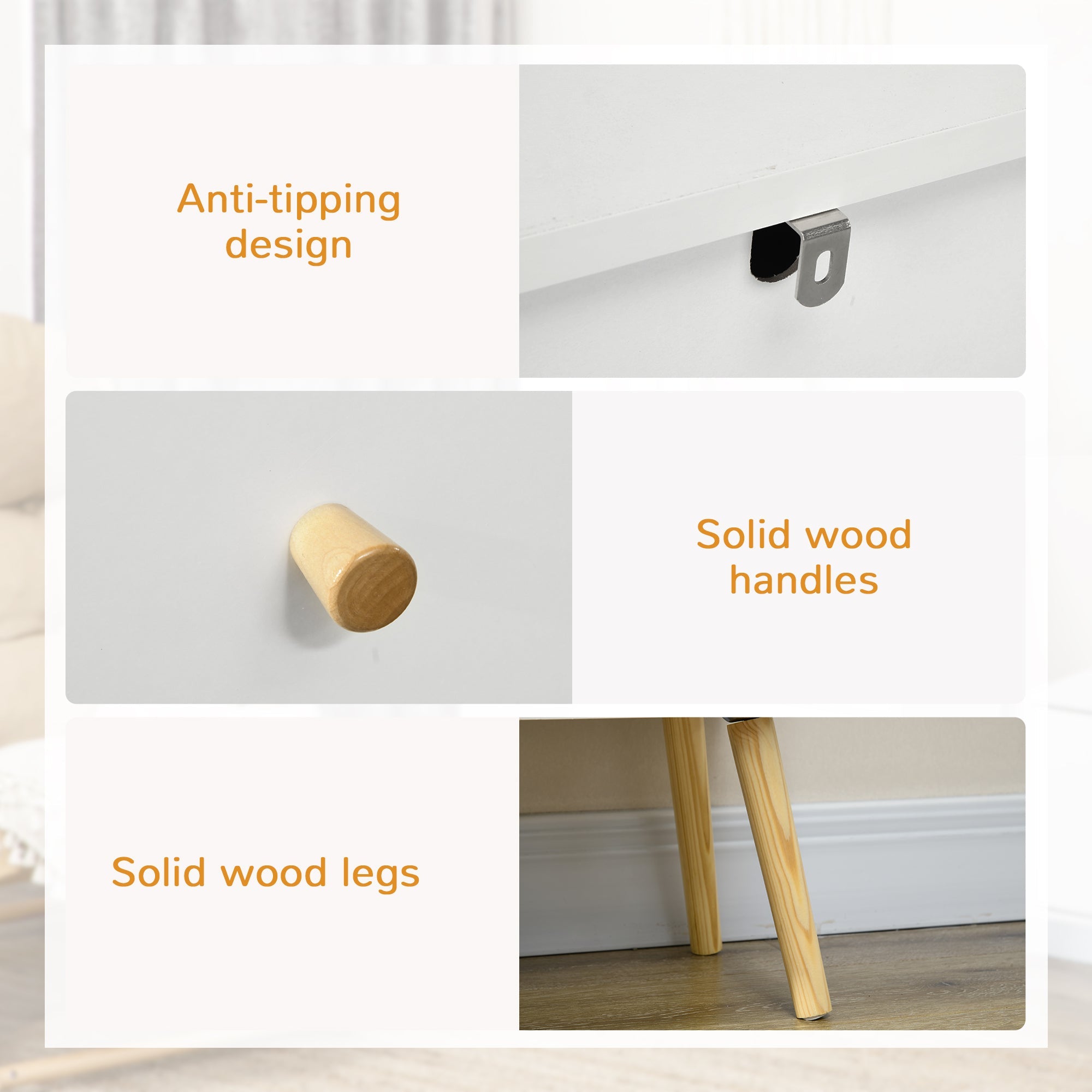 HOMCOM Elegant 3 Drawer Dresser Chest of Drawers with Wood Legs Handles for Living Room White