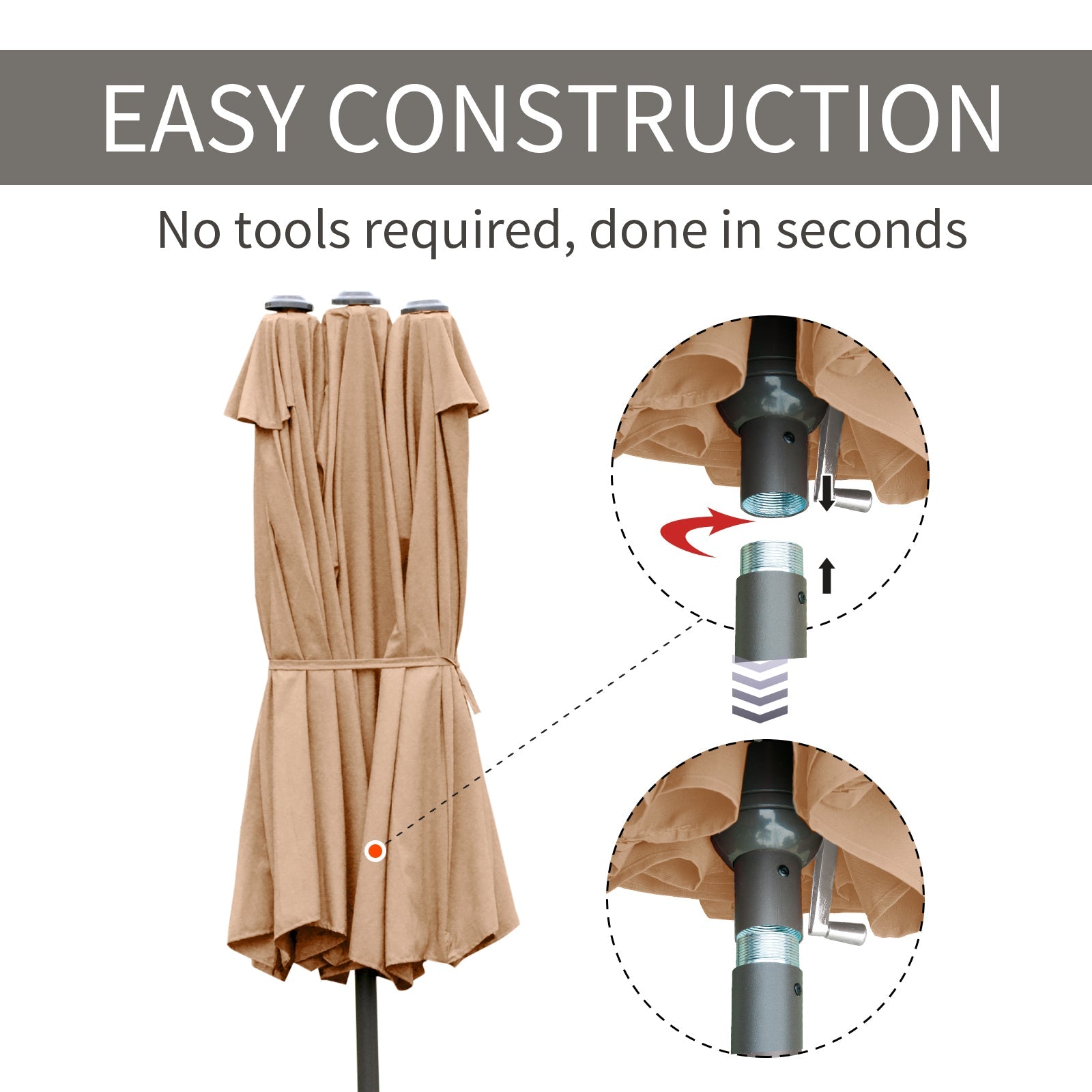 Outsunny 15' Outdoor Patio Umbrella with Twin Canopy Sunshade Steel Table Umbrella w/ Lift Crank, Cross base, Sandbag, Brown