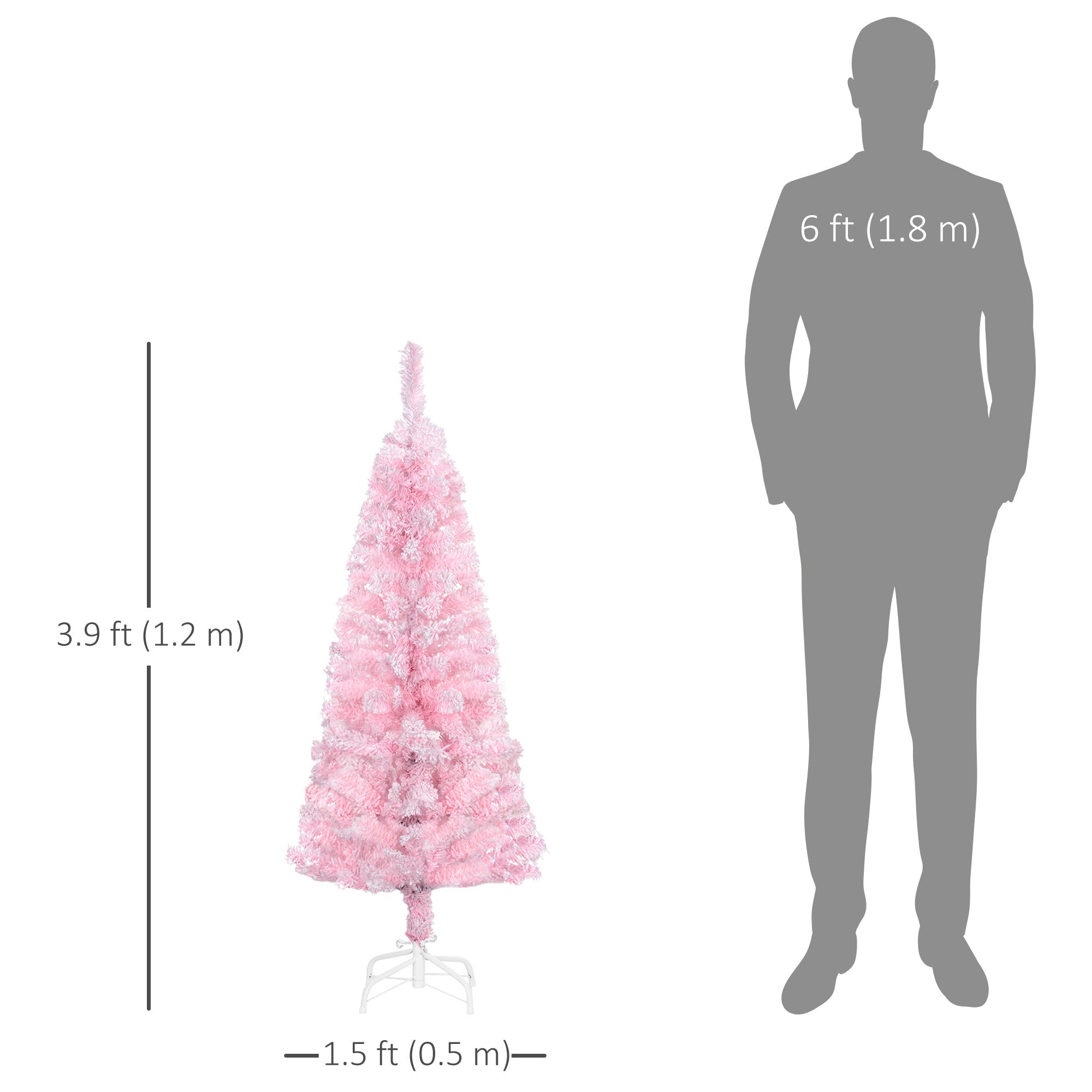HOMCOM 4 ft Flocked Pencil Christmas Tree, Artificial Christmas Tree with Realistic Branches, Auto Open and Steel Base, Pink