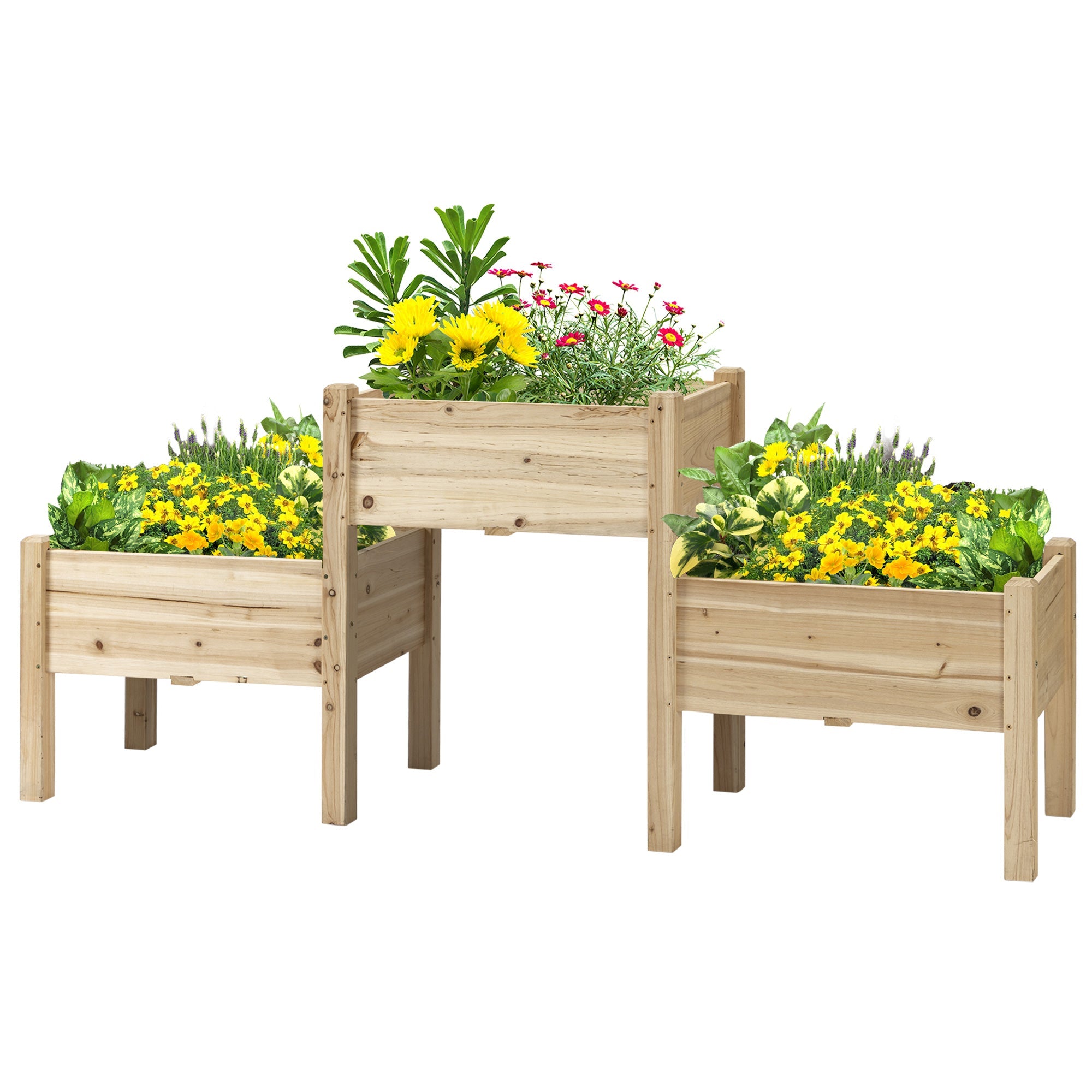 Outsunny 73" x 18" x 32" 3 Tier Raised Garden Bed w/ Three Elevated Planter Box, Freestanding Wooden Plant Stand, Natural