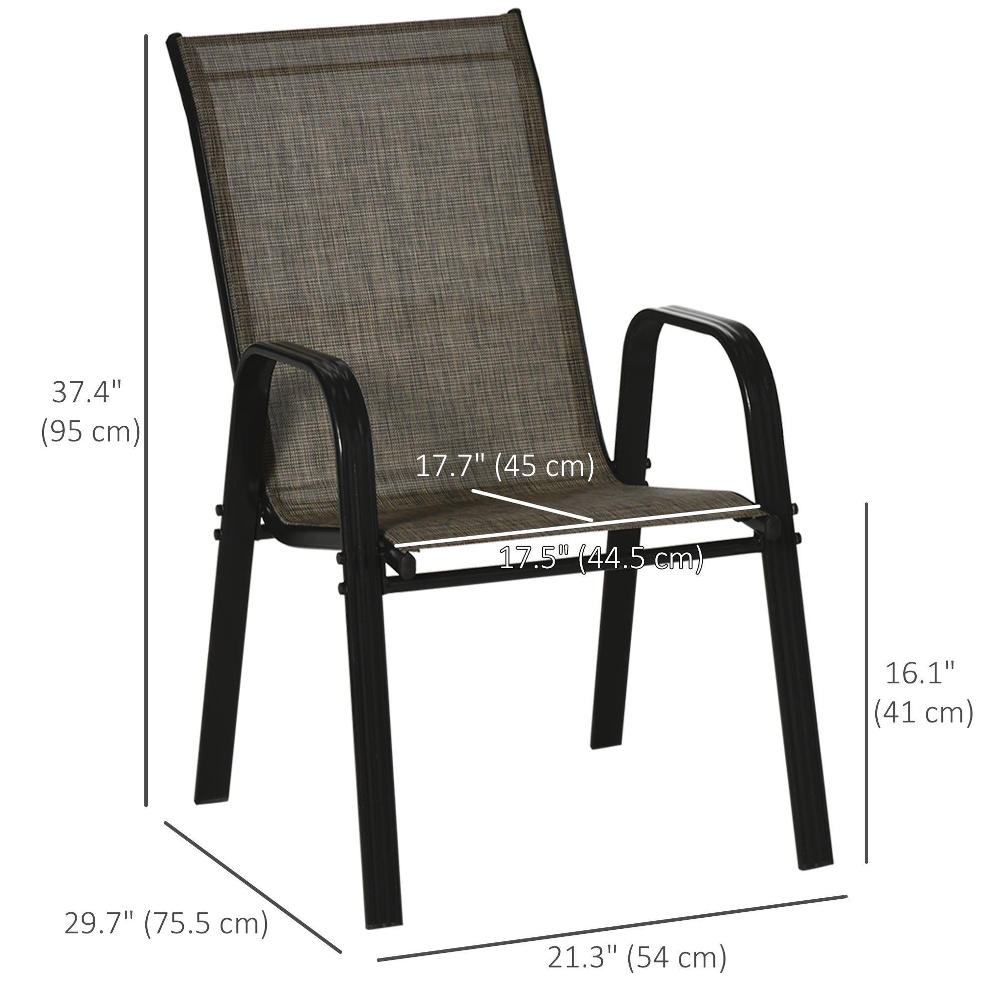 Outsunny Set of 4 Outdoor Dining Chairs, Heavy Duty Stackable Patio Dining Set with Armrests for Balcony Garden, Brown and Black