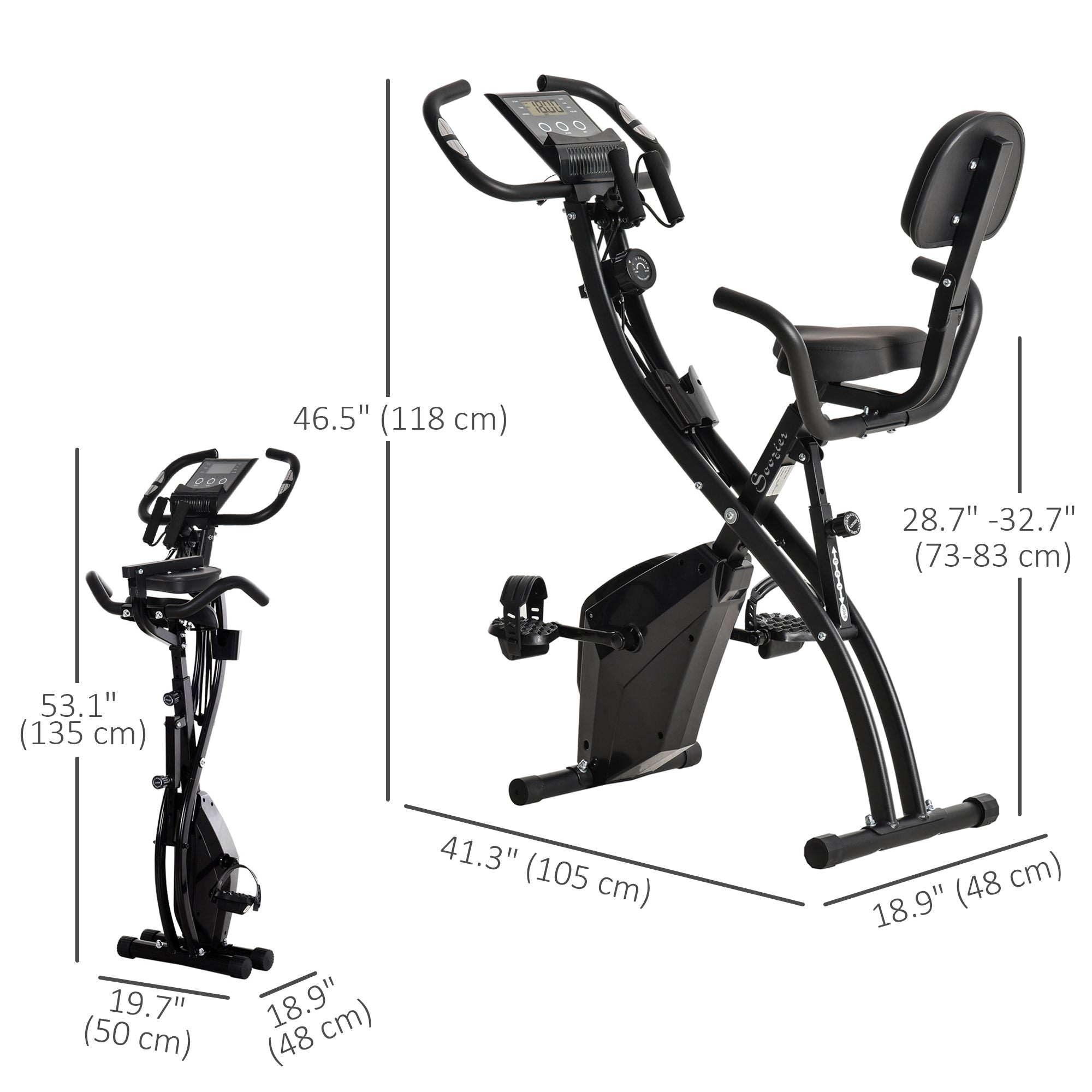 Soozier 2 in 1 Upright Exercise Bike Stationary Foldable Magnetic Recumbent Cycling with Arm Resistance Bands Black
