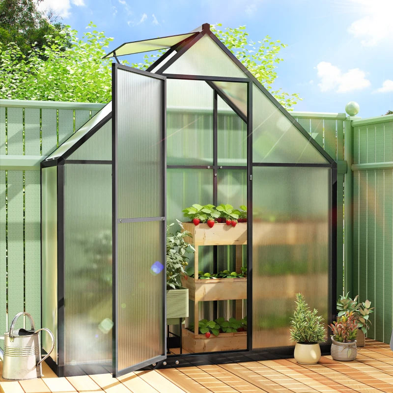 Polycarbonate Greenhouse Walk-in Greenhouse with Swing Door and Adjustable Window, 5.5 x 2ft, Black