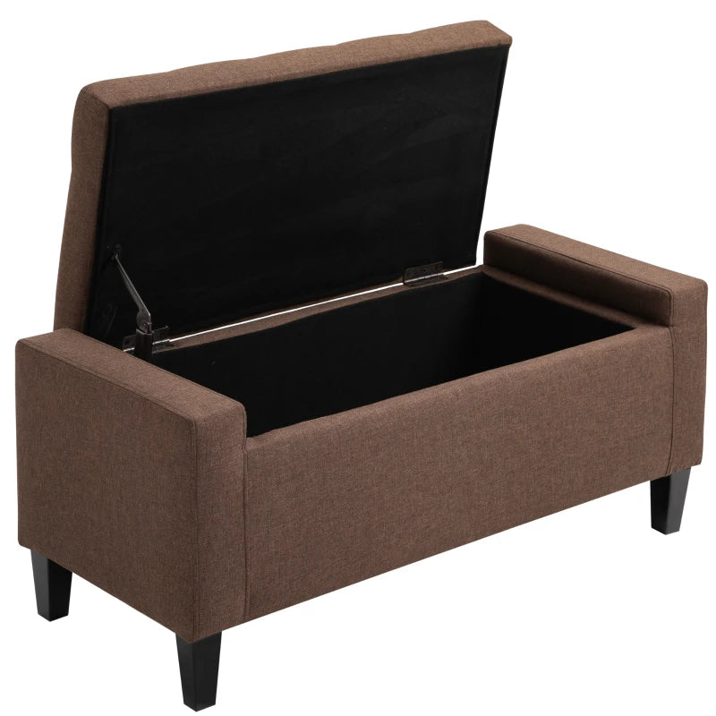 Storage Ottoman Bench, Linen Upholstered Bench with Tufted Design, Brown