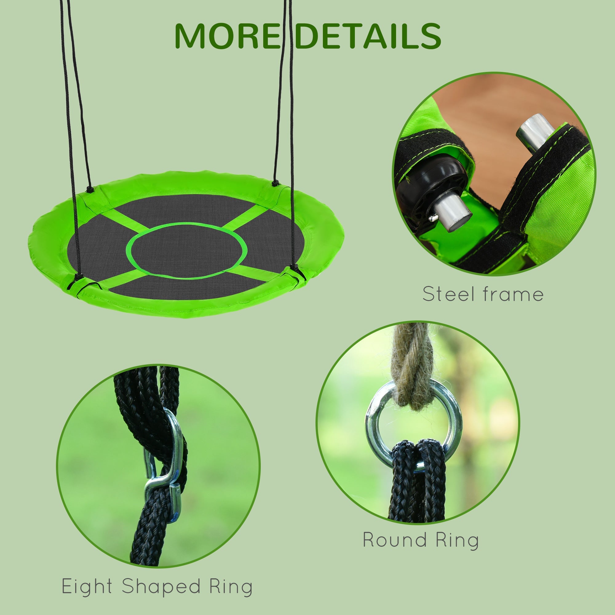 Outsunny 43.25" Saucer Swing, Nest Web Rope Seat with Adjustable Hanging Ropes, for Indoor Outdoor Children 3-12 Years Old, Green