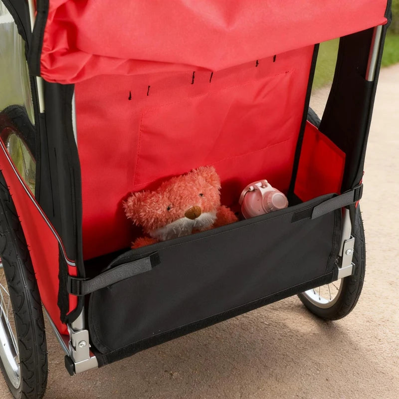 Aosom 2-Seat Child Bike Trailer for Kids with a Strong Steel Frame, 5-Point Safety Harnesses, & Comfortable Seat, Red