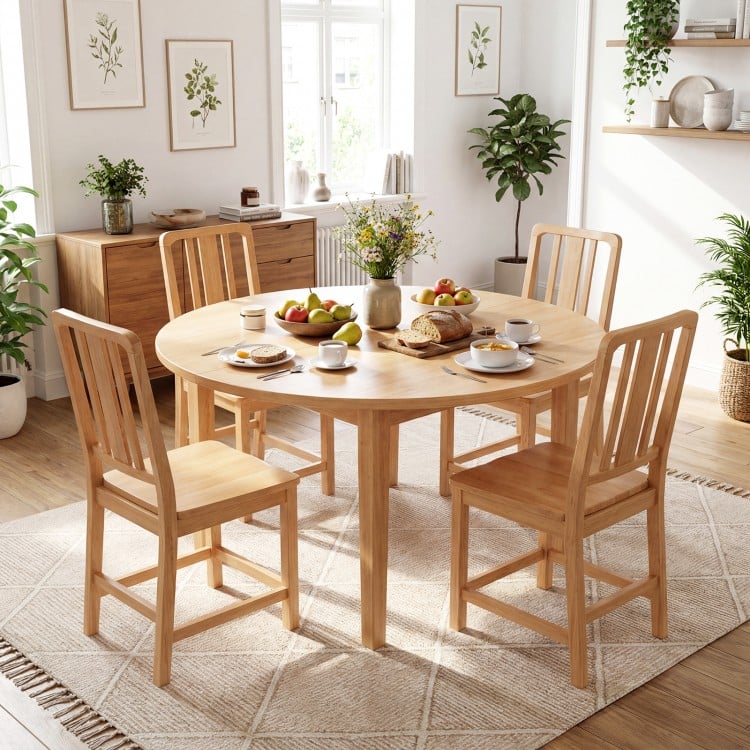 Rubber Wood Dining Chairs Set of 2 with Hollowed Backrest-Natural