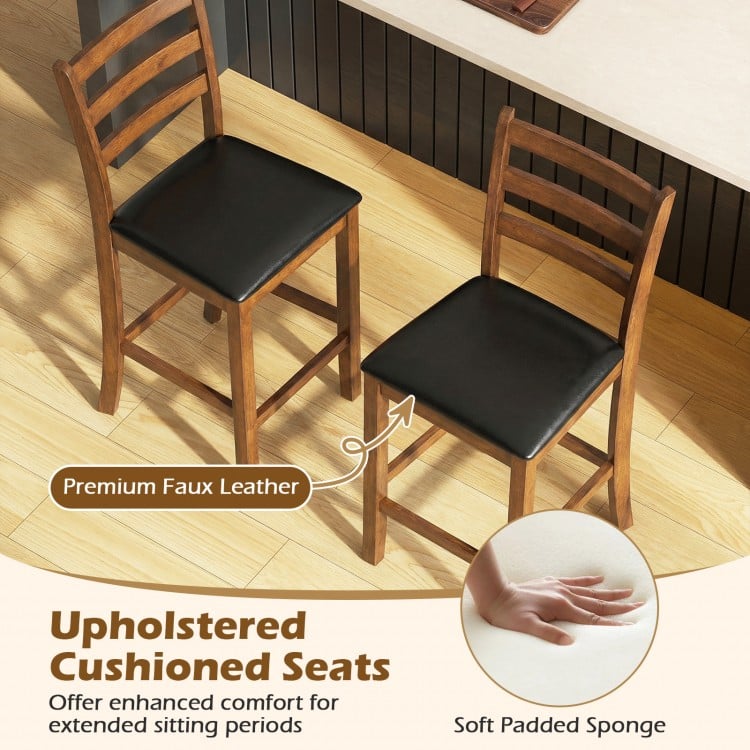 Rubber Wood Ladder Back Bar Stools Set of 2 24inch Counter Height Kitchen Island High Chairs-Walnut