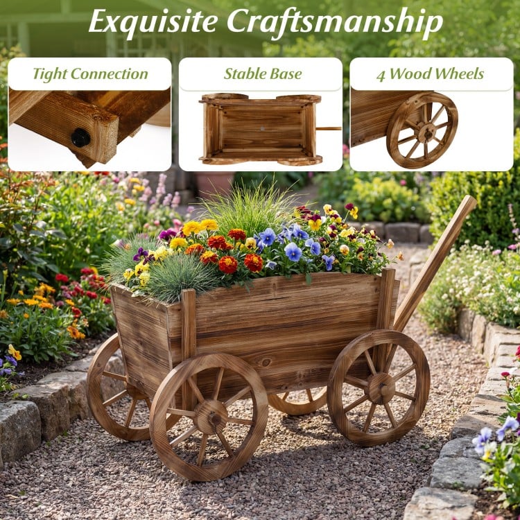 Rustic Rolling Flower Pot Stand with Wheels and Handle-Coffee