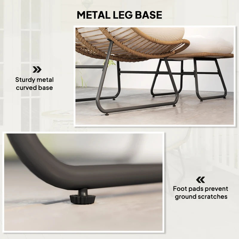 Rattan Chair w/ Stool, Cushion, Adjustable Foot Pads, Natural