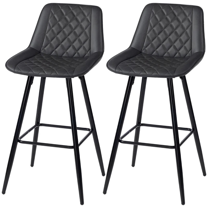 PU Leather Counter Height Bar Chairs Set of 2, 27.75" Bar Stools with Metal Legs for Dining Area, Kitchen Island, Black