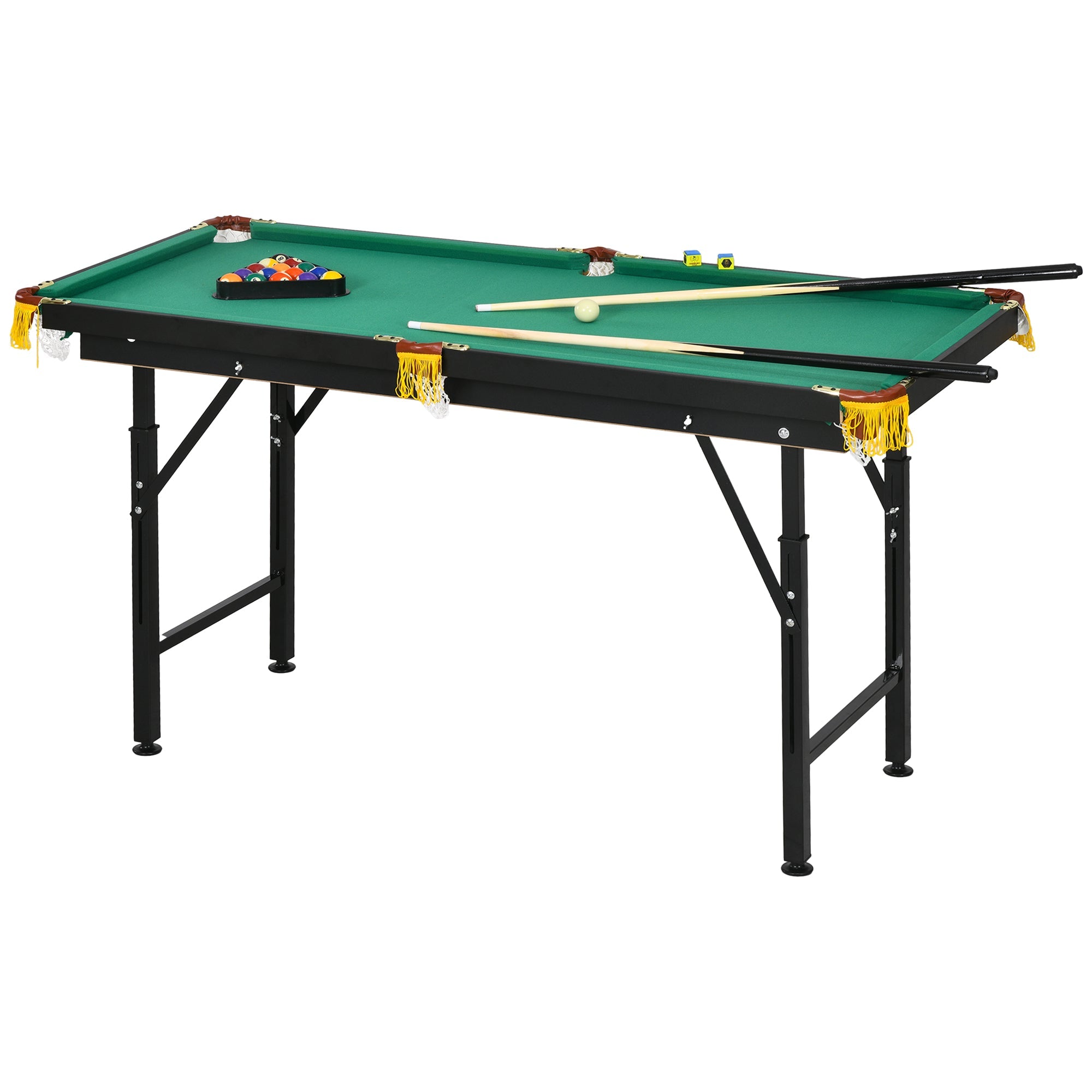 Soozier 55" Pool Table Set Folding Billiard Table with Adjustable Height, 2 Cues, 16 Balls, 2 Chalks, Triangle, Brush, Green