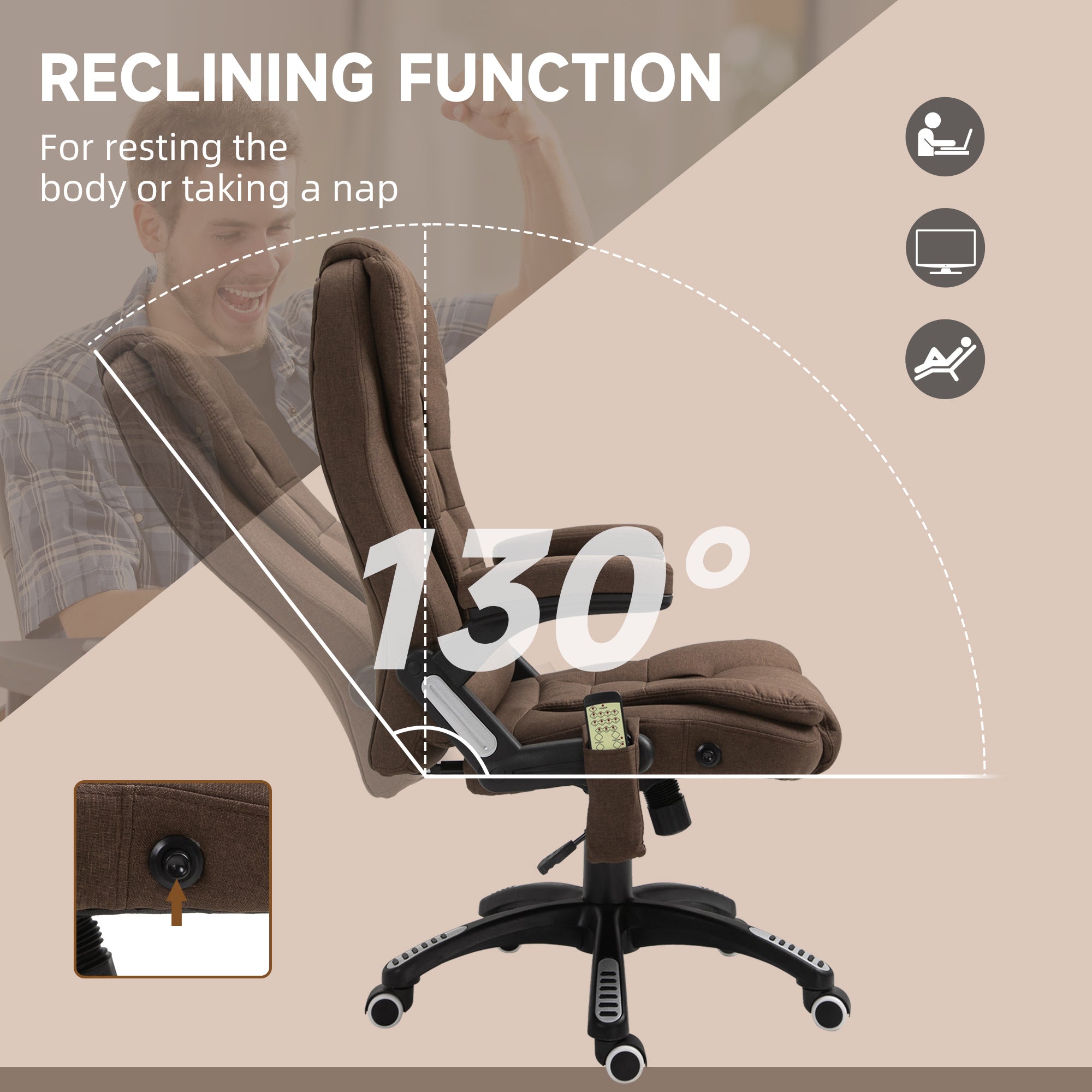Vinsetto 6-Point Massage Executive Chair: Vibration, Reclining Back & Swivel Wheels, Brown