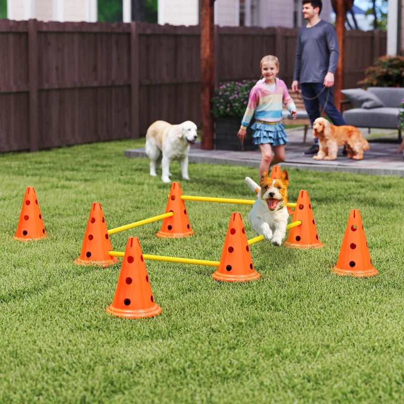 Dog Agility Hurdle Cone Set, Adjustable Obstacle Course Equipment with 8 Cones & 8 Poles, Carry Bag, Orange