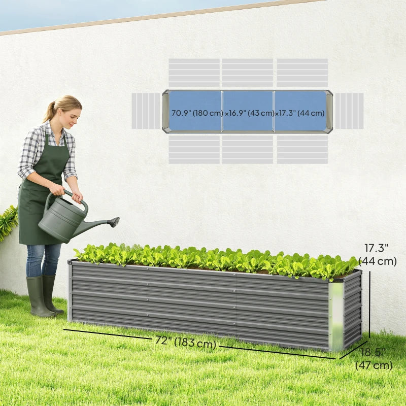 6' x 1.5' x 1.3' Galvanized Raised Garden Bed, Elevated Large Metal Planter Box w/ Install Gloves, Light Grey