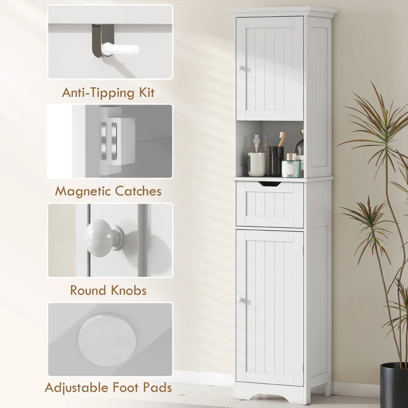 67" Tall Bathroom Storage Cabinet, Narrow Bathroom Cabinet with LED Light, Adjustable Shelf, Open Compartment, Drawer