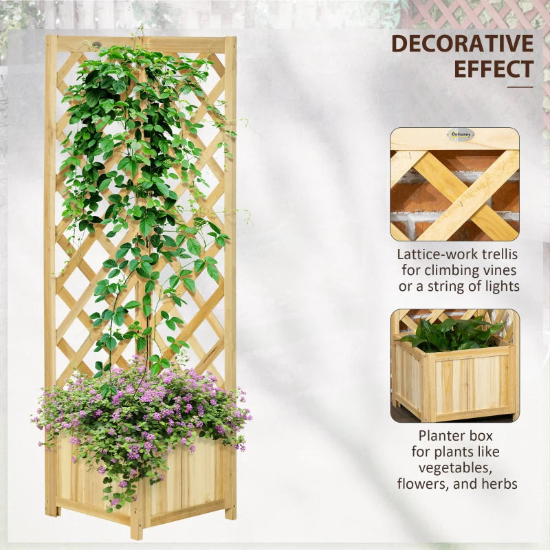 Raised Garden Bed Wood Planter with Trellis for Vine Climbing, 16" x 16" x 57", Natural
