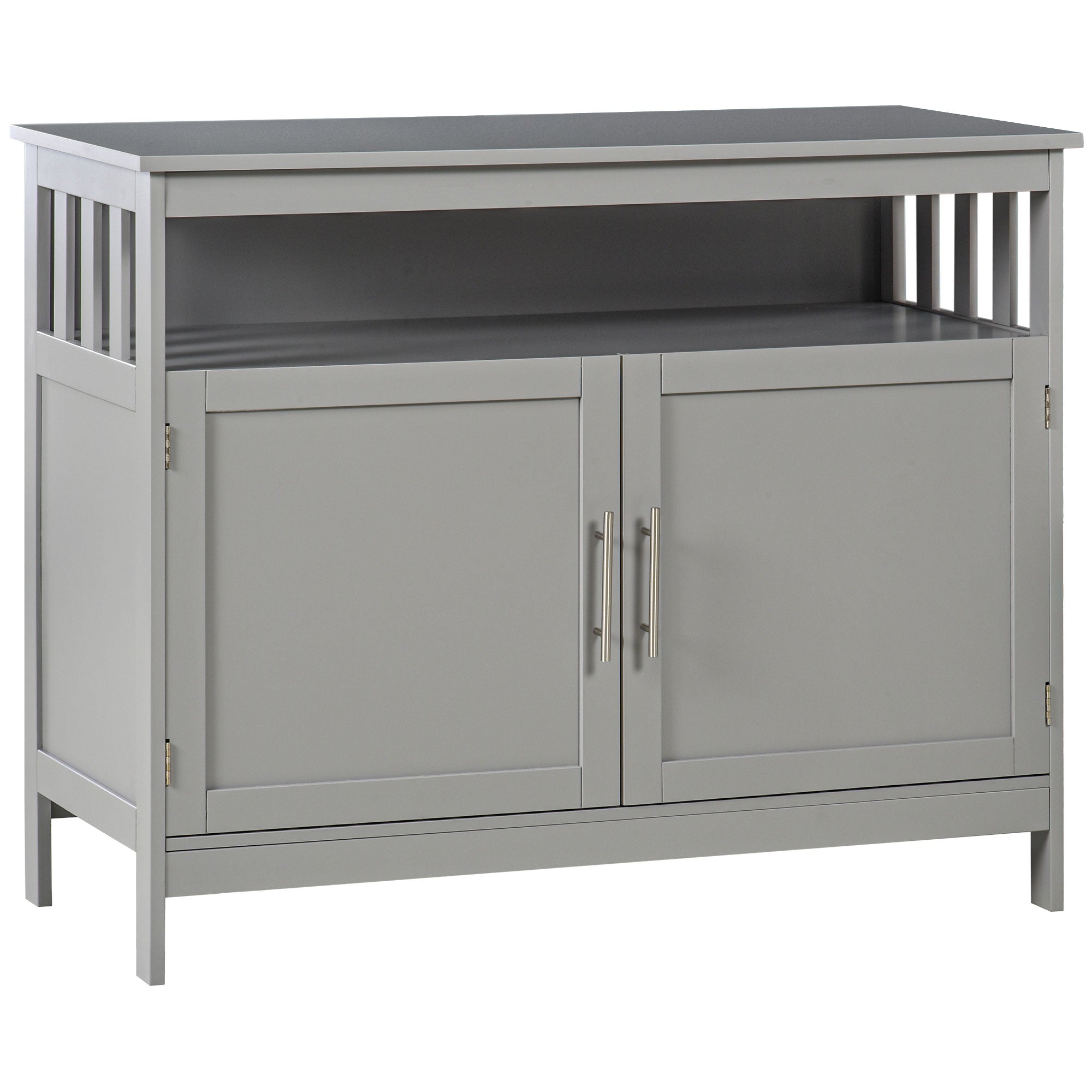 HOMCOM Wooden Storage Console: Kitchen Sideboard Bar Cabinet, Buffet Cabinet with 2-Level Cabinet and Open Shelf, Light Grey