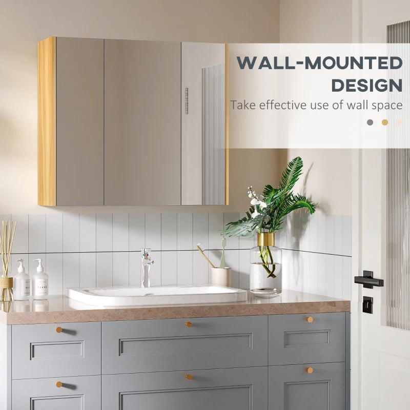 Wall Mounted Medicine Cabinet with Mirror Wall Mirror Cabinet with 3 Doors and Adjustable Storage Shelves Gray