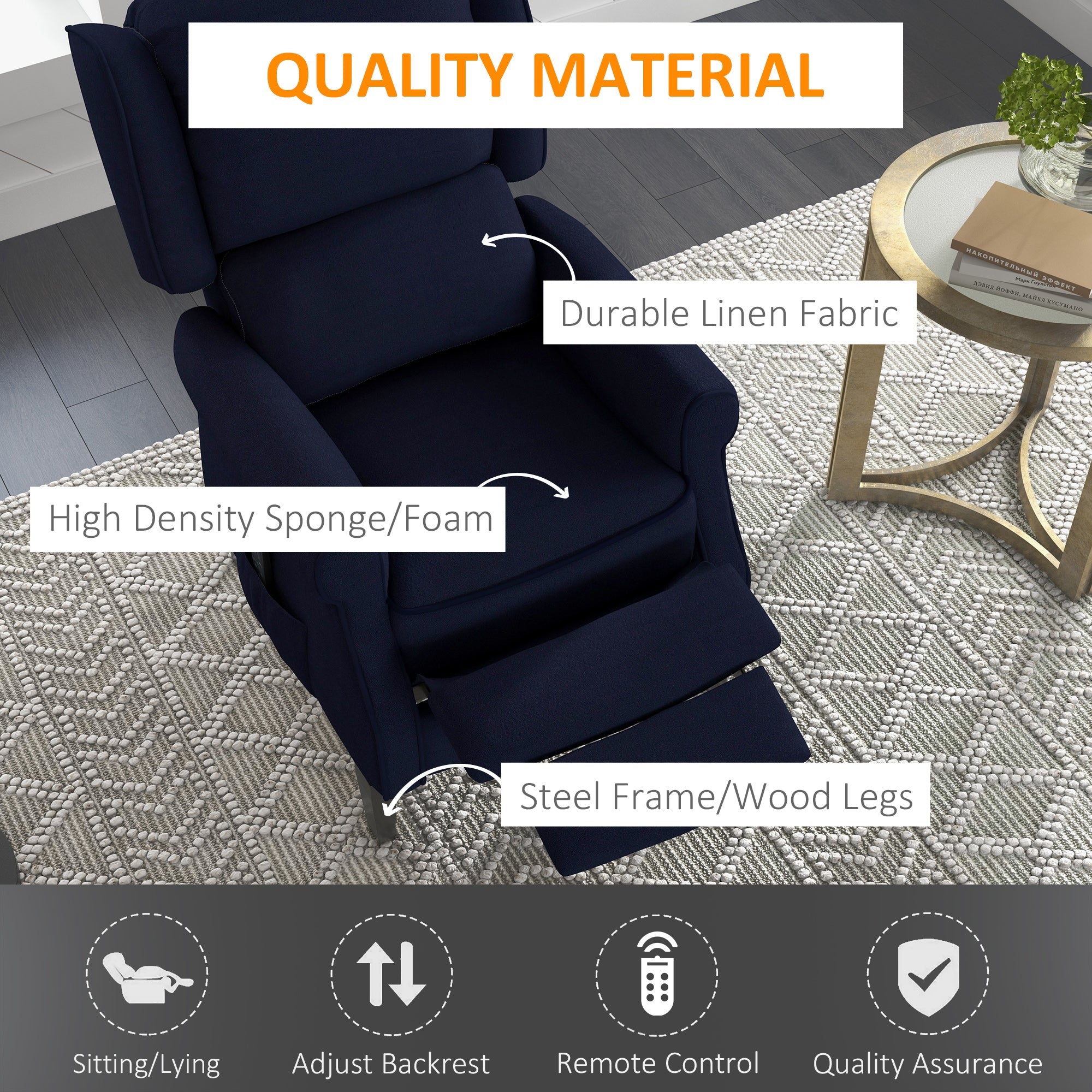 HOMCOM Push Back Recliner Chair with Vibration Massage, Extendable Footrest - Blue, Ideal for Living Room Comfort