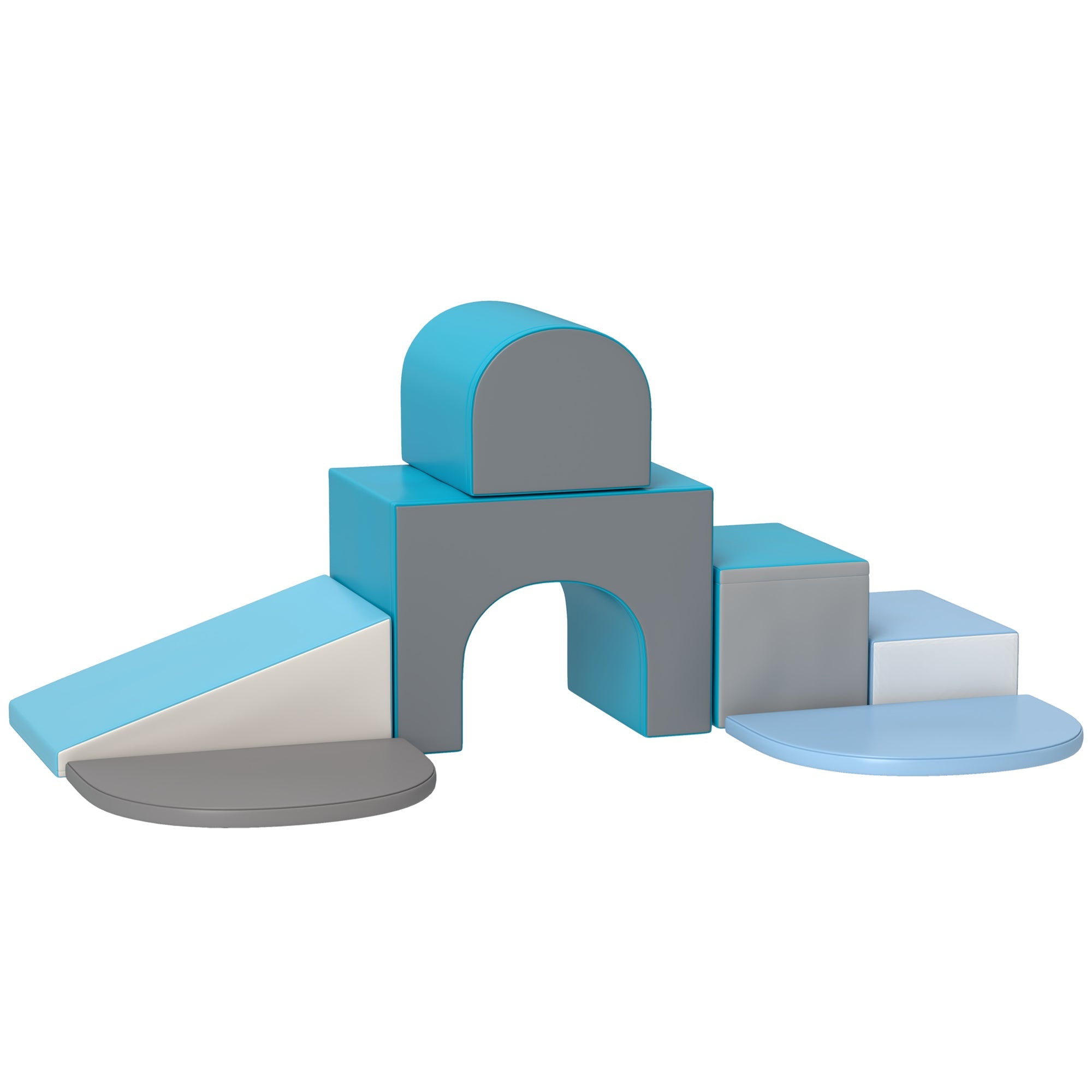 Qaba 7 Piece Indoor Soft Play for Toddlers Climb and Crawl - Blue and Grey