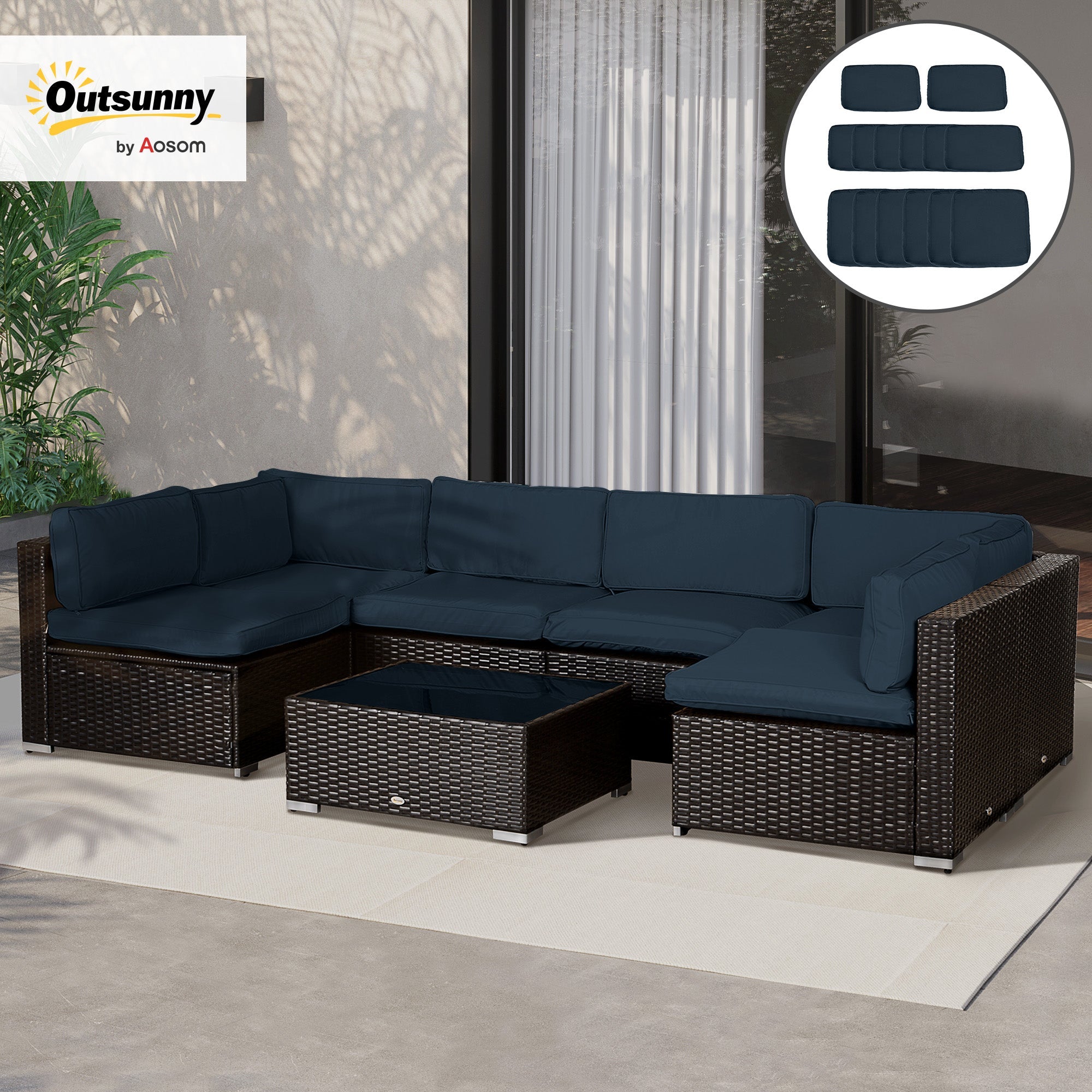 Outsunny Outdoor 14pc Patio Rattan Sofa Set Cushion Polyester Cover Replacement Set - No Cushion Included Blue