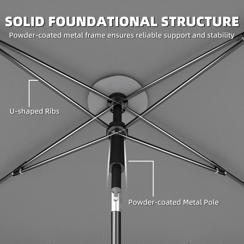 6' x 4' Patio Umbrella with Tilt, Rectangular Outdoor Umbrella for Garden, Grey