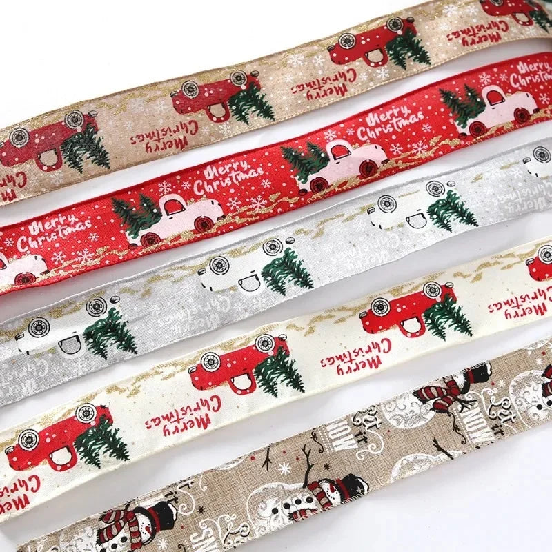 Christmas ribbon classic edging Christmas tree ribbon wreath bow DIY fabric vortex ribbon coarse linen ribbon edging gift