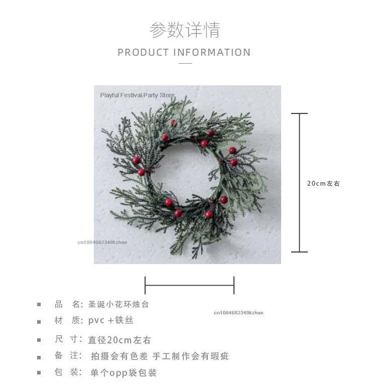 Pine Needle Candlestick Wreath for Christmas Table Decoration Artificial Leaves Candle Ring Candlestick Garland Home Decor