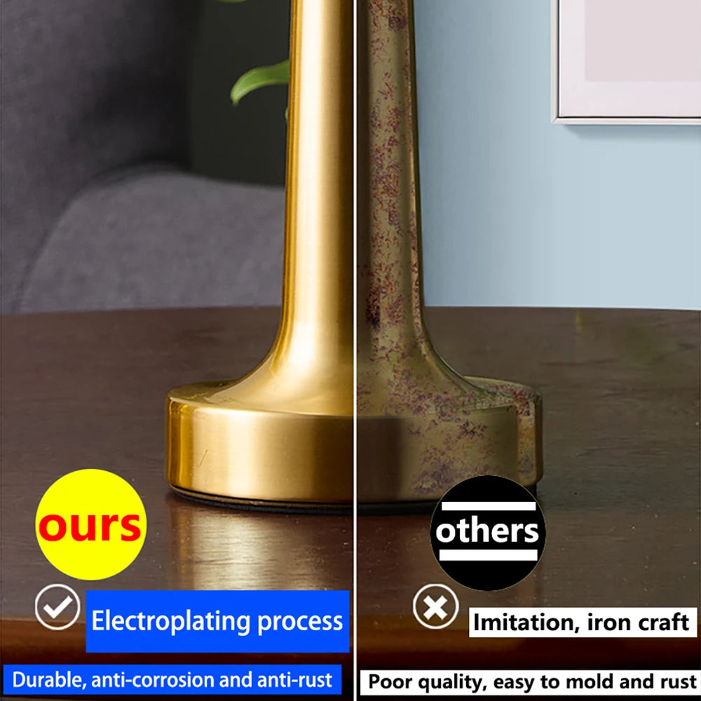 Retro Table Lamp - Metal Touch Decor with LED Light, Rechargeable Night Light for Bar, Coffee Shop, Restaurant, and Bedroom