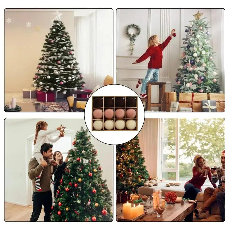 12Pcs Decorative Flocked Velvet Christmas Balls for Tree Ornaments Christmas Tree Decoration with Tree Pendants Ornaments
