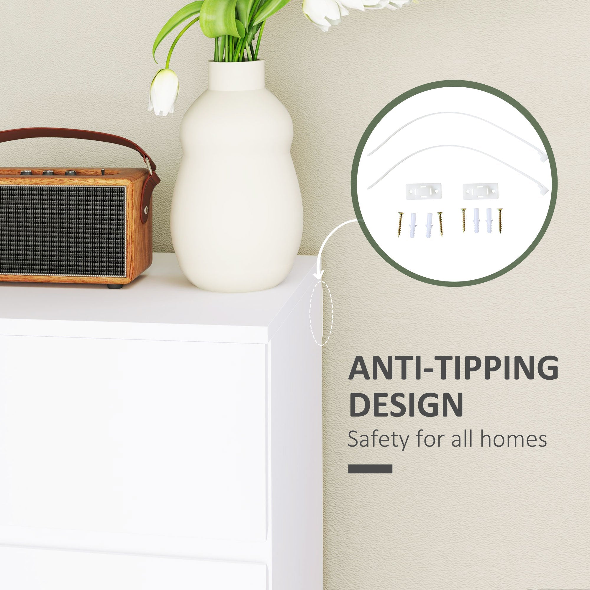 HOMCOM 4 Drawer Chest Storage Cupboard Freestanding Drawer Unit, White