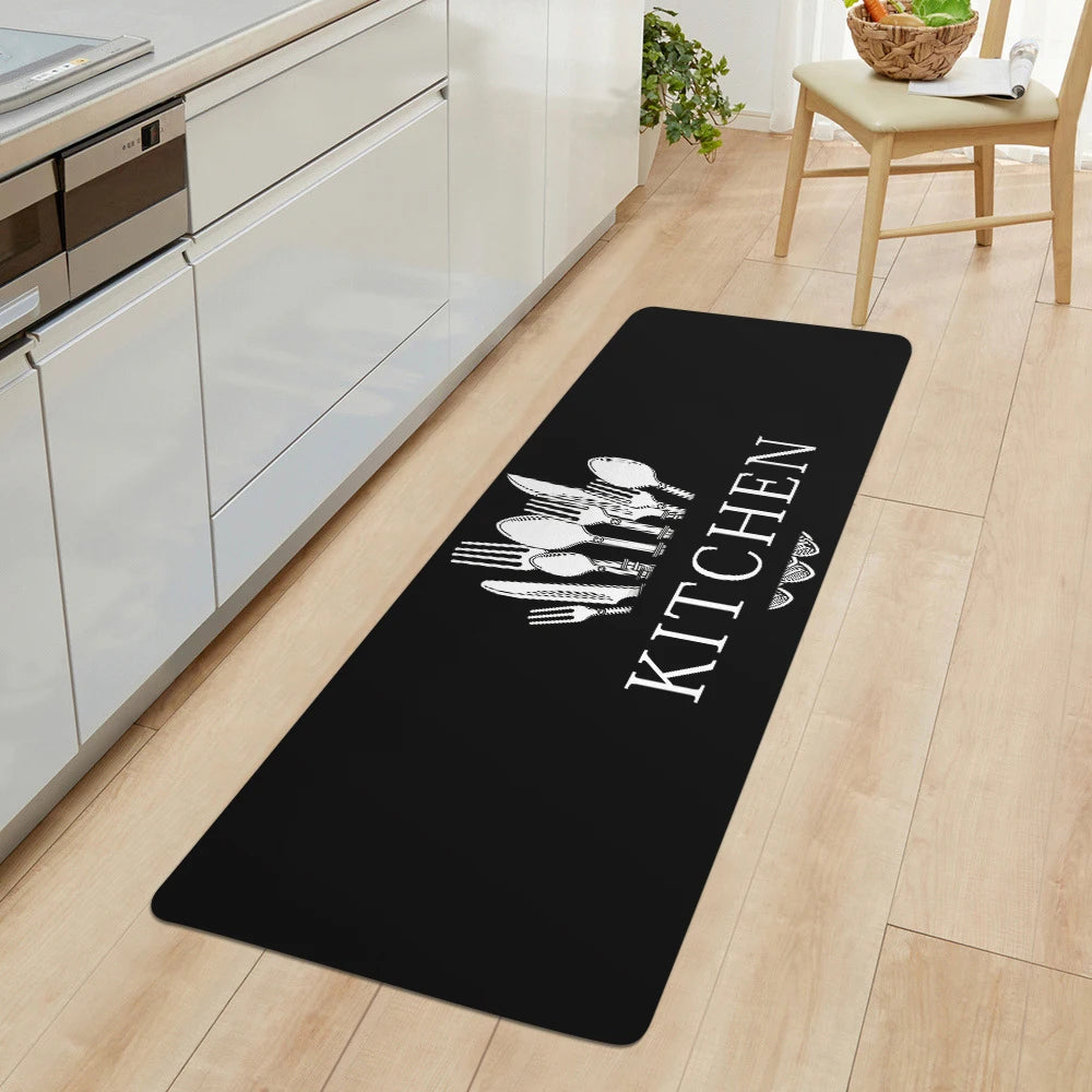 1Pc Kitchen Letter Print Floor Mat Living Room Tableware Decor Carpet Home Hallway Entrance Doormat Balcony Door Anti Slip Rug