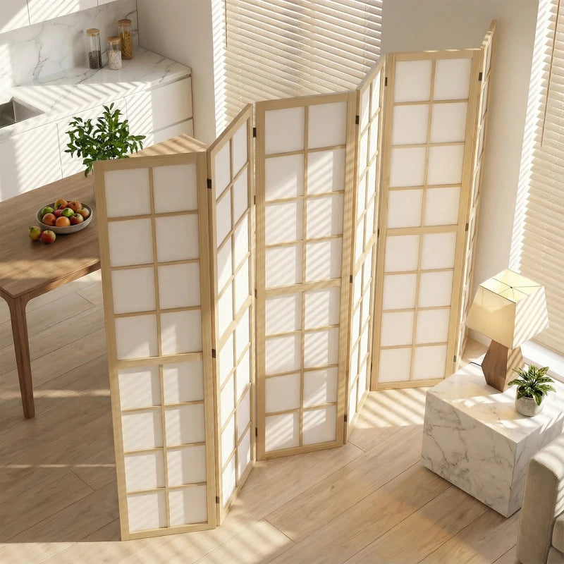 6 Panel Room Divider, 5.6 ft Folding Wall Divider Room Partition for Home Office, Bedroom, Living Room, Natural Wood