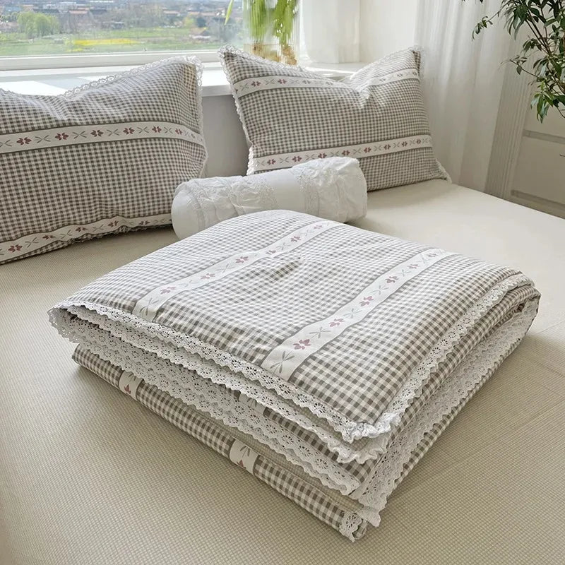 Pure Cotton Summer Cooling Duvet Four-Piece Set - Lace Soybean Fiber Airable Cover
