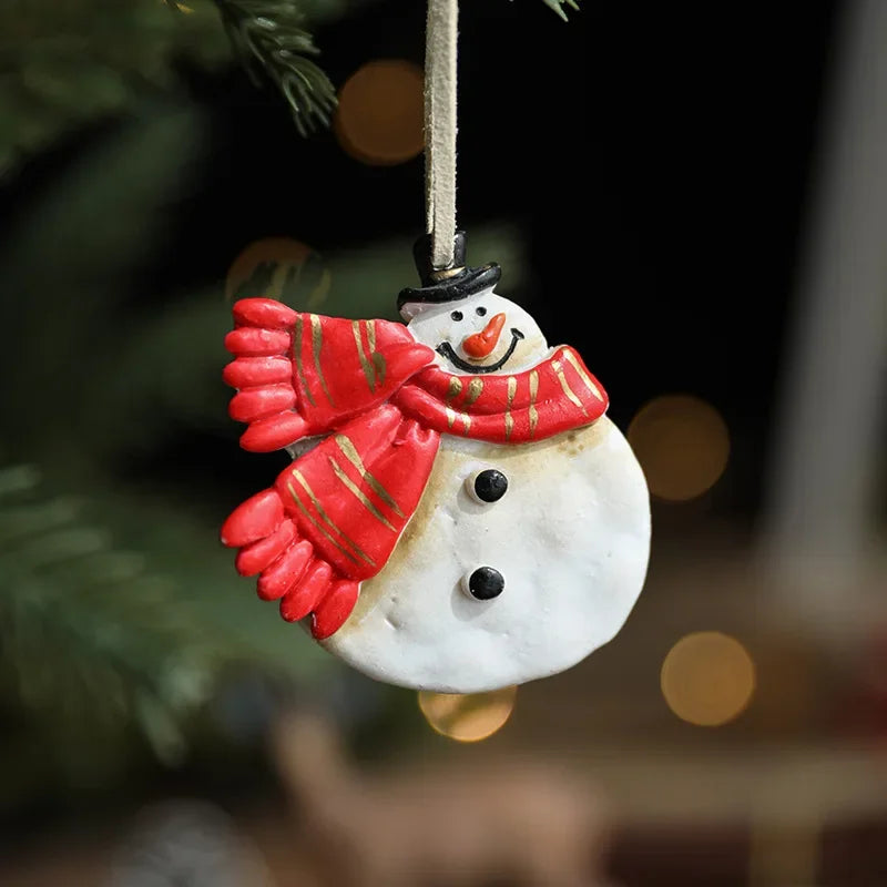 Christmas Elements Hanging Ornaments Resin Snowflake Wooden Horse Snowman Santa Claus Pendant Home Xmas Tree Decorations Gifts