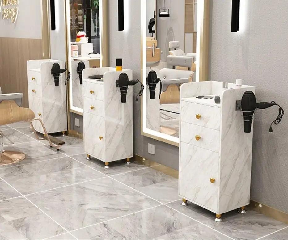 Hair Salon Tool Cabinet - Special Tool Desk with Drawers, Mirror, and Shelf for Hair CuttingÂ