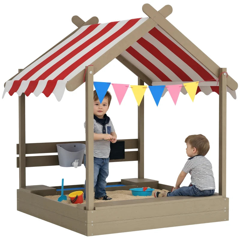 Outdoor Wooden Sandbox with Cover for 3-7 Years Old, Backyard, Grey