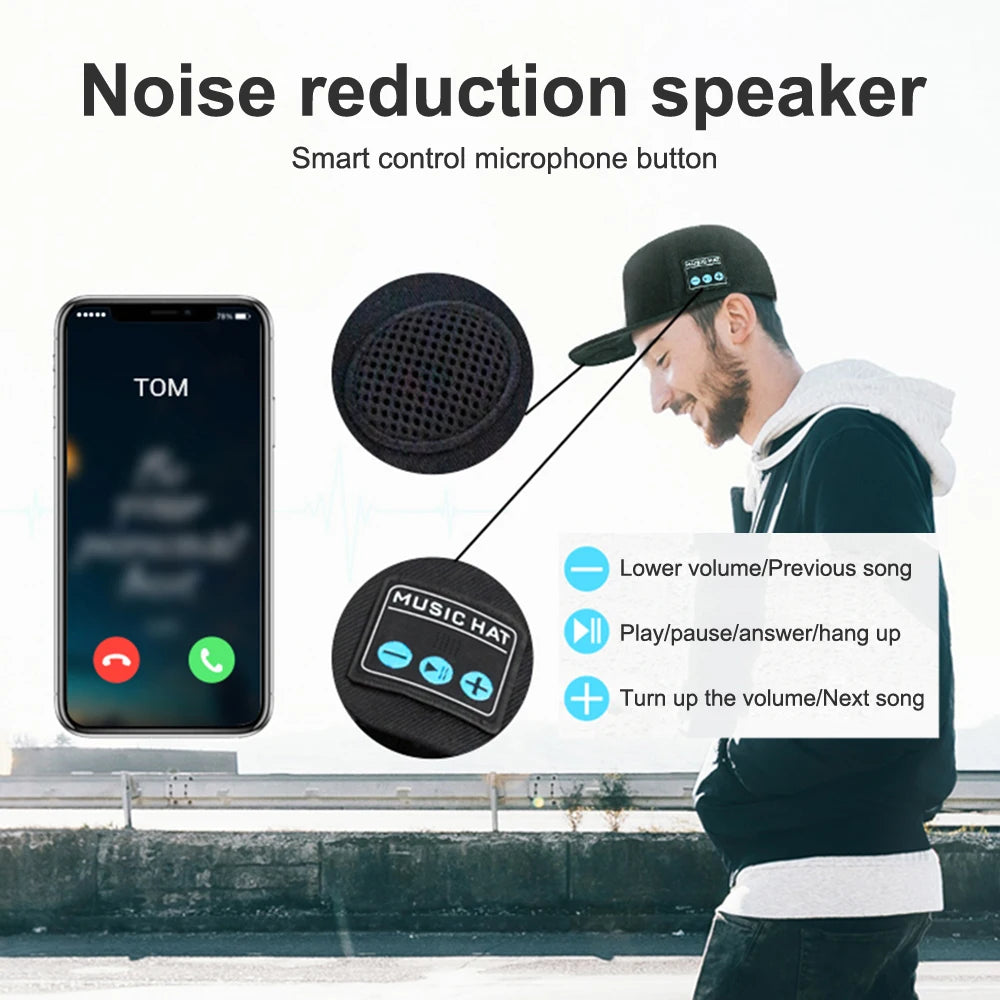 NEW Bluetooth Hat with Wireless Speaker - Adjustable Baseball Cap with Built-in Mic for Outdoor Sports