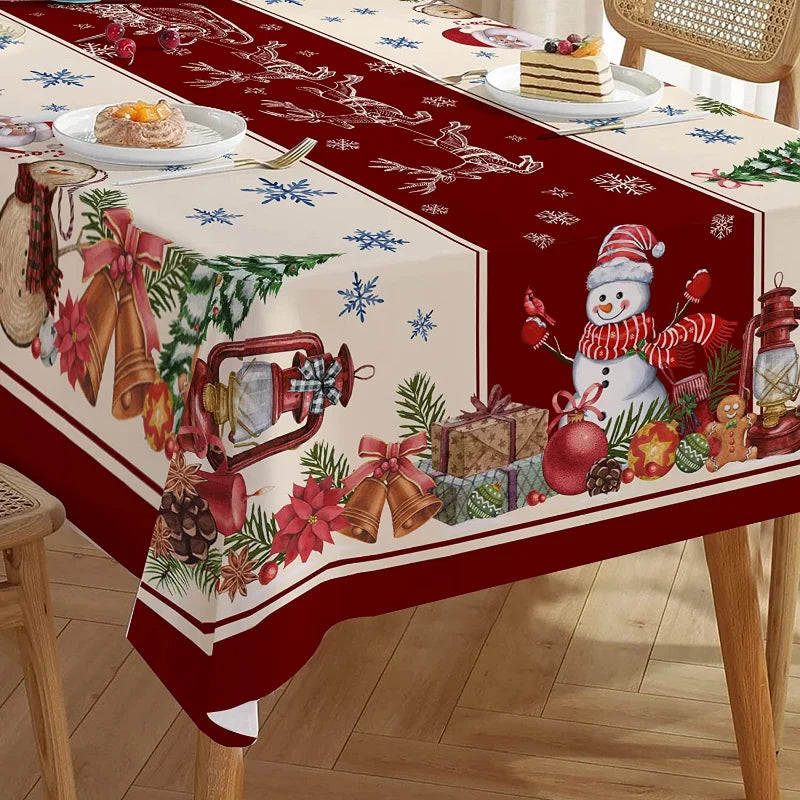 Christmas Tablecloth Snowman Pattern Rectangular Tablecloth Christmas Tablecloth Farmhouse Table Stain-resistant Decorations