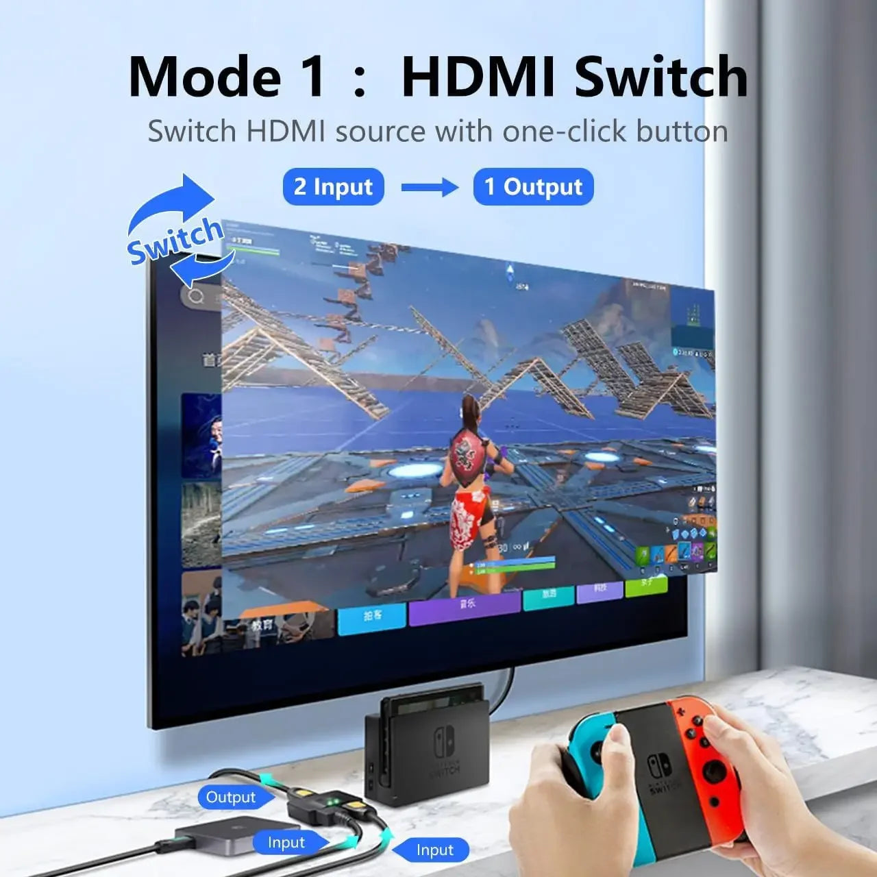 HDM Bi-Directional Interconversion I Switcher Two-in-One-Out HD Video 1-in-2-Out Smart HDMI Switcher Supports 4K TV Converter