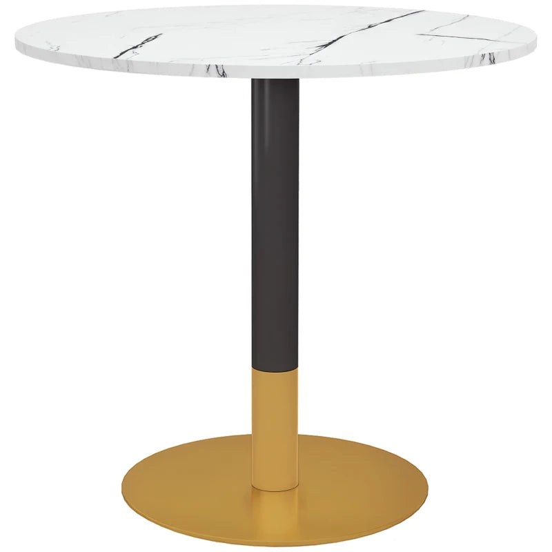 Round Dining Table, Modern Dining Room Table with Faux Marble Top, Steel Base, Space Saving Small Kitchen Table, White