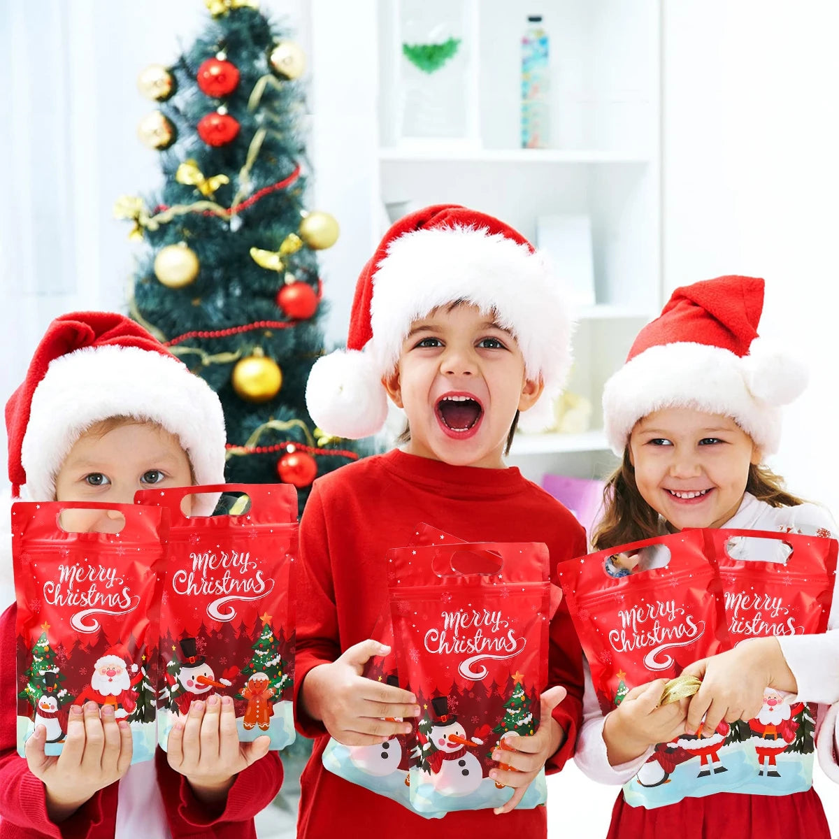 Christmas Santa Zipper Stand Up Bags Christmas Decor For Home 2024 Navidad Natal Noel Xmas Candy Cookie Bags New Year Gift 2025