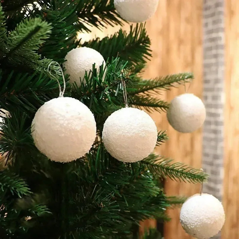 6/60PCS White Foam Snowballs Christmas Tree Hanging Pendant Artificial Fake Snow Ball Ornaments New Year Party Decoration Supply